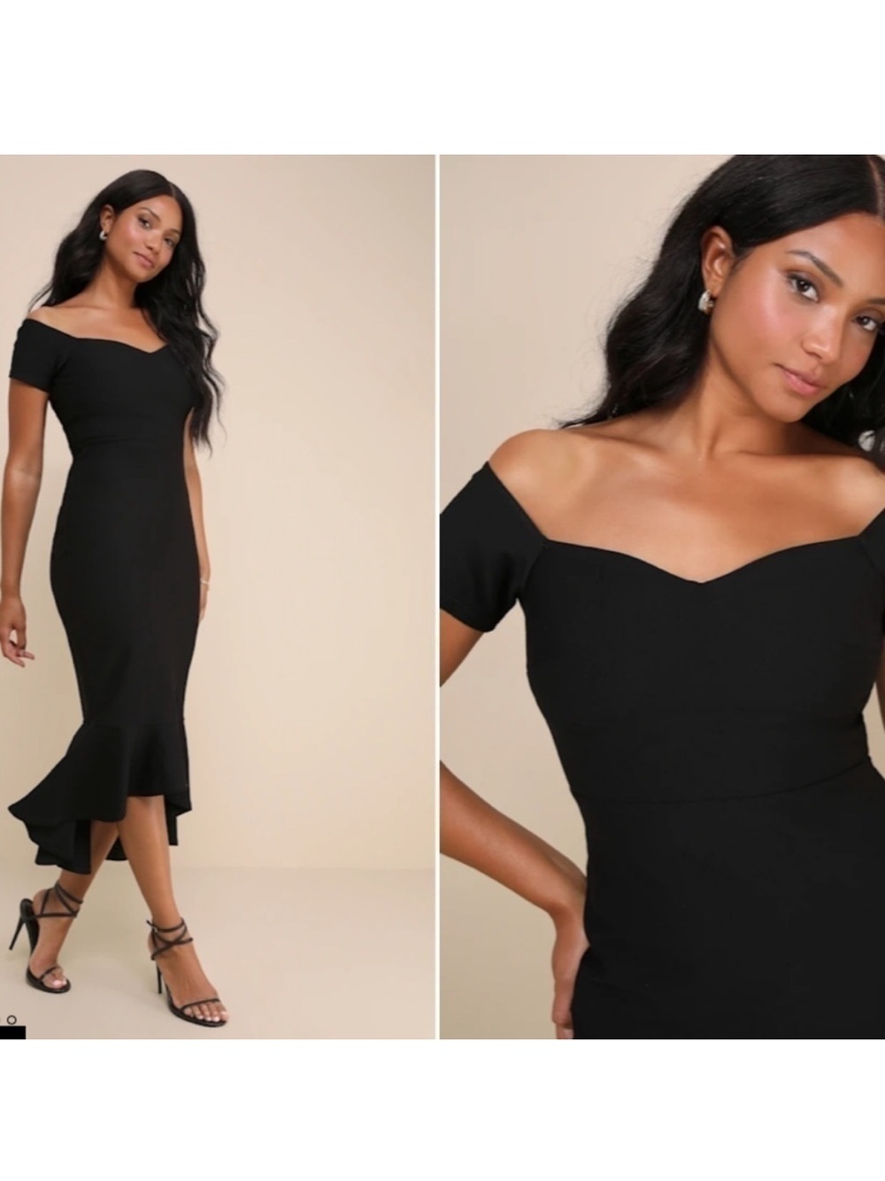 Lulus Off-Shoulder Black Midi Dress, size L